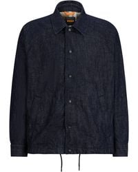 BOSS - Jacke aus festem blauem Denim in Knitter-Optik mit kariertem Innenfutter - Lyst