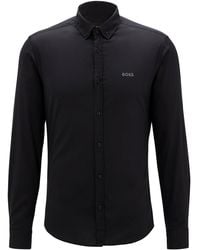 BOSS by HUGO BOSS Regular-fit Overhemd Van Jersey Van Een Katoenmix Met Logo - Zwart