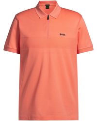 BOSS - Poloshirt Aus Strukturierter Baumwolle Mit Reißverschluss Am Kragen - Lyst