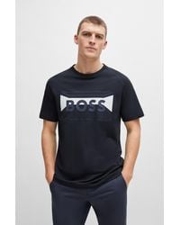 BOSS - Cotton-blend Regular-fit T-shirt With Logo Artwork - Lyst