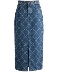 HUGO - Rigid-denim Maxi Skirt With Stacked-logo Pattern - Lyst