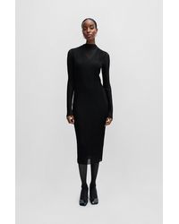 BOSS - Lined Dress In Pliss Tulle With Mock Neckline - Lyst