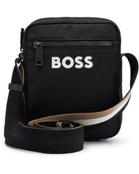 BOSS - Contrast-logo Cross-body Bag With Signature-stripe Strap - Lyst