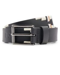 BOSS - Equestrian Leather Belt With Hand-Embroidered Signature Stripes - Lyst