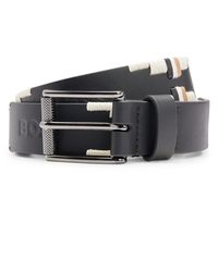 BOSS - Equestrian Leather Belt With Hand-Embroidered Signature Stripes - Lyst