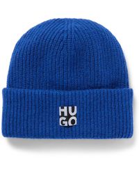 BOSS by HUGO BOSS Knitted Beanie Hat With Stacked Logo - Blue