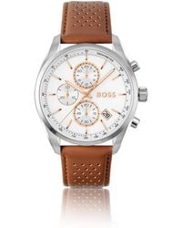 BOSS - Grand Prix 44 Chronograph Watch With Perforated Leather Strap - Lyst