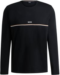 BOSS - Pyjama-Shirt mit langen Ärmeln, Signature-Streifen und Logo - Lyst