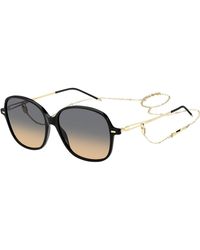 BOSS - Black-acetate Sunglasses With Gold Temples And Chain Strap - Lyst
