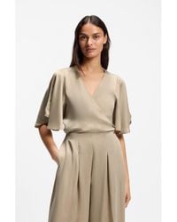 BOSS - Wrap-Front Blouse With Kimono Sleeves - Lyst