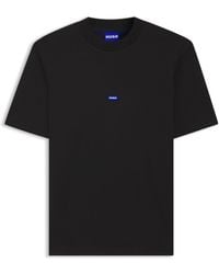HUGO - T-Shirt Van Katoenen Jersey Met Blauwe Logopatch - Lyst