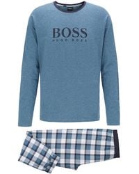 BOSS Gift-boxed Pyjama Set With Contrast Logo Print - Blue