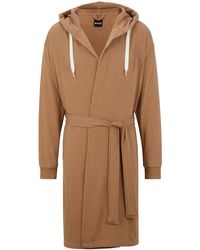 BOSS - Hooded Dressing Gown With Logo-print Sleeves - Lyst