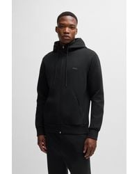 BOSS - Stretch-cotton Zip-up Hoodie With Logo Print - Lyst