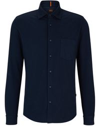 BOSS - Slim-fit Overhemd Van Garment-dyed Katoenen Jersey - Lyst