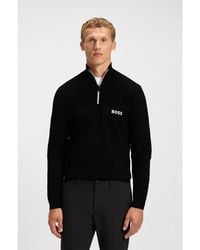 BOSS - Water-Repellent Cotton-Blend Sweater With Zip Neck - Lyst