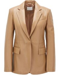 BOSS Regular-fit Tailored Jacket In Plongé Leather - Brown