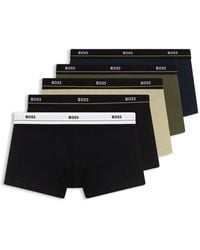 BOSS - Five-Pack Of Stretch-Cotton Trunks With Logo Waistbands - Lyst