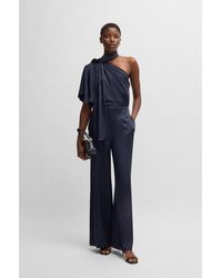 BOSS - One-Shoulder Jumpsuit With Tie Neckline - Lyst