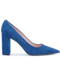 HUGO Italian-suede Court Shoes With Square Heel And Pointed Toe - Blue