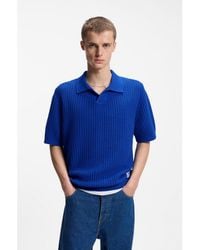 HUGO - Waffle-Structure Knit Polo With Johnny Collar - Lyst