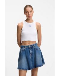 HUGO - Cropped Stretch-Cotton Tank Top With Logo Label - Lyst