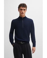 BOSS - Zip-neck Sweater In Micro-structured Cotton - Lyst
