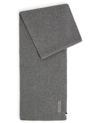 BOSS - Ribbed Scarf In A Cotton Blend With Logo Details - Lyst