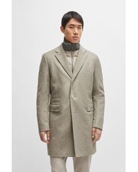 BOSS - Slim-fit Coat In Wool Blend With Zip-up Inner - Lyst