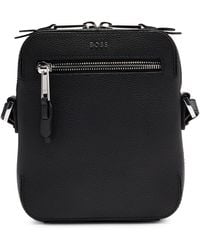 BOSS - Grained-leather Reporter Bag With Logo Lettering - Lyst