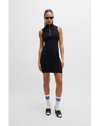 HUGO - Slim-fit Dress In Stretch Cotton With Zip Neckline - Lyst