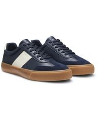 BOSS - Grained Faux-Leather Trainers With Genuine Leather Trims - Lyst