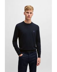 BOSS - Cotton-Cashmere Regular-Fit Sweater With Logo Patch - Lyst