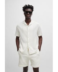 BOSS - Regular-fit Shirt In Cotton Bouclé With Ribbed Collar - Lyst
