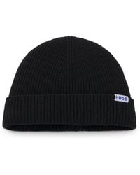 HUGO - Ribbed Virgin Wool-Blend Beanie With Logo Label - Lyst