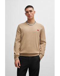 HUGO - Knitted Cotton Sweater With Red Logo Label - Lyst