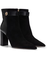 BOSS - Block-heel Ankle Boots In Suede And Leather - Lyst