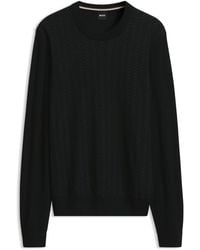 BOSS - Wool-Blend Sweater With A Textured Front - Lyst