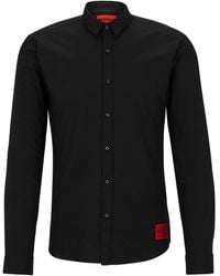 HUGO Extra Slim-Fit Hemd aus Stretch-Baumwolle mit Logo-Etikett - Schwarz
