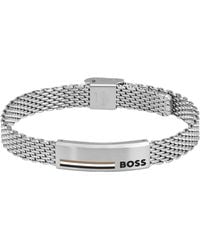 BOSS - Mesh-Armband Aus Edelstahl Mit Signature-Plakette - Lyst