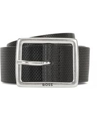 BOSS by HUGO BOSS Gürtel aus geprägtem italienischem Leder mit eckiger Schließe - Schwarz
