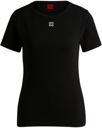 HUGO - T-shirt Van Een Katoenmix Met Tweedelig Logostiksel - Lyst