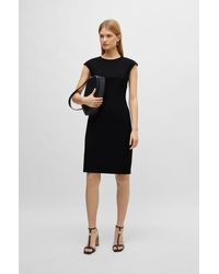 BOSS - Slim-fit Dress In Virgin Wool With Cap Sleeves - Lyst