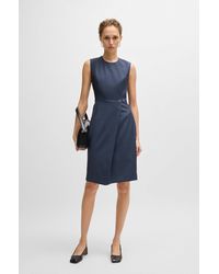 BOSS - Shift-style Dress In Virgin Wool With Wrap Skirt - Lyst