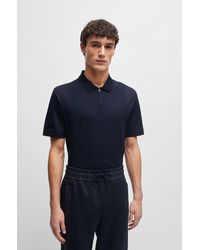 BOSS - Zip-neck Polo Shirt In Stretch Cotton - Lyst