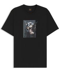 BOSS - T-Shirt Aus Baumwoll-Jersey Mit Tier-Artwork - Lyst