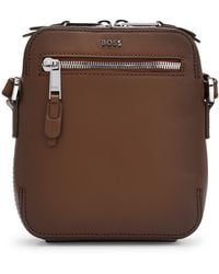 BOSS - Leather Reporter Bag With Metallic Logo Lettering - Lyst