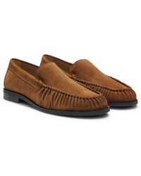 BOSS - Suede Loafers With Ruched Detail - Lyst
