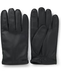 BOSS - Grained-Leather Gloves With Wool Lining And Metallic Logo - Lyst