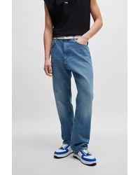 HUGO - Mid-blue Denim Jeans With Logo-tape Waist - Lyst